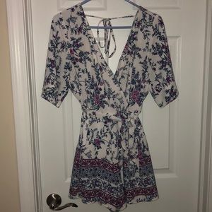 EUC Miami Floral Surplice Romper